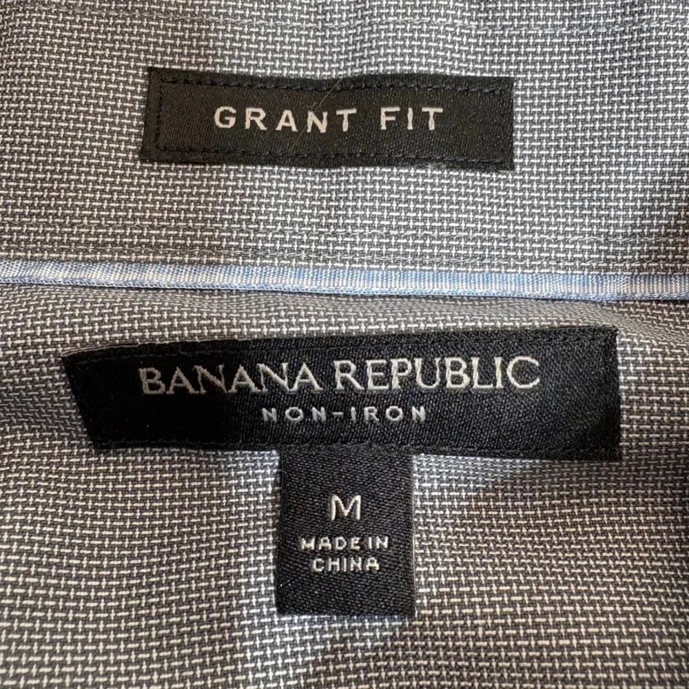 Banana Republic Shirt Men M Grey Grant Fit Non-Iron Cotton Long Sleeve Button-Up